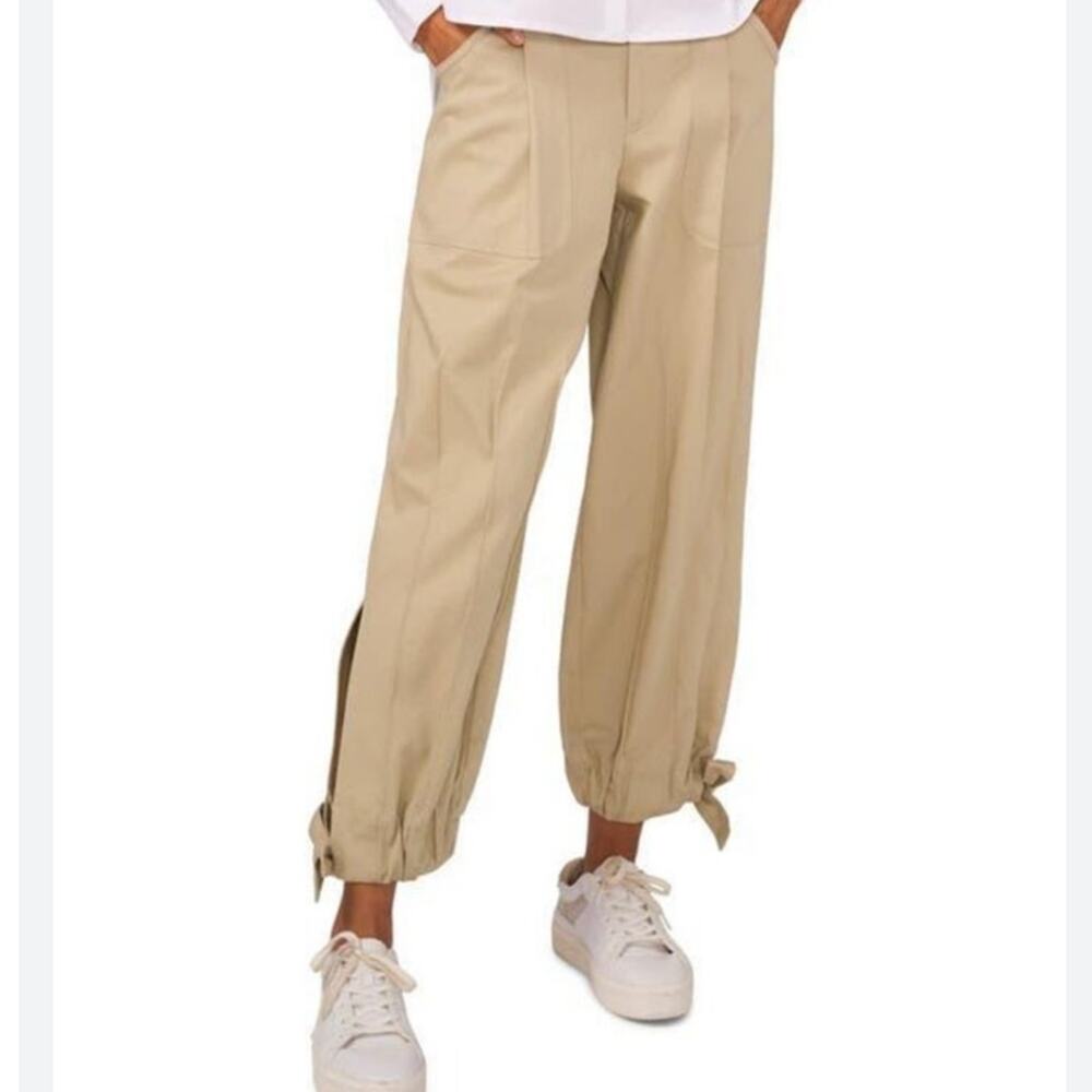 Parker Pants High Rise Ankle Tie Natural Tan Tapered Leg SZ 0 Designer Utility